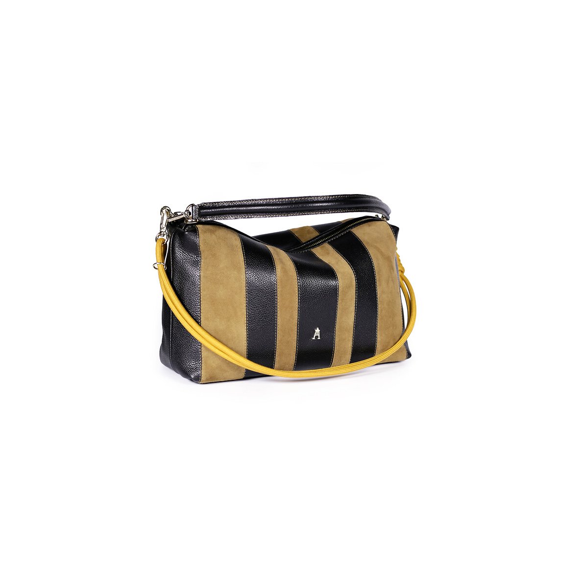 Sac en cuir à effet rayures, HALO noir/taupe, CRAIE STUDIO