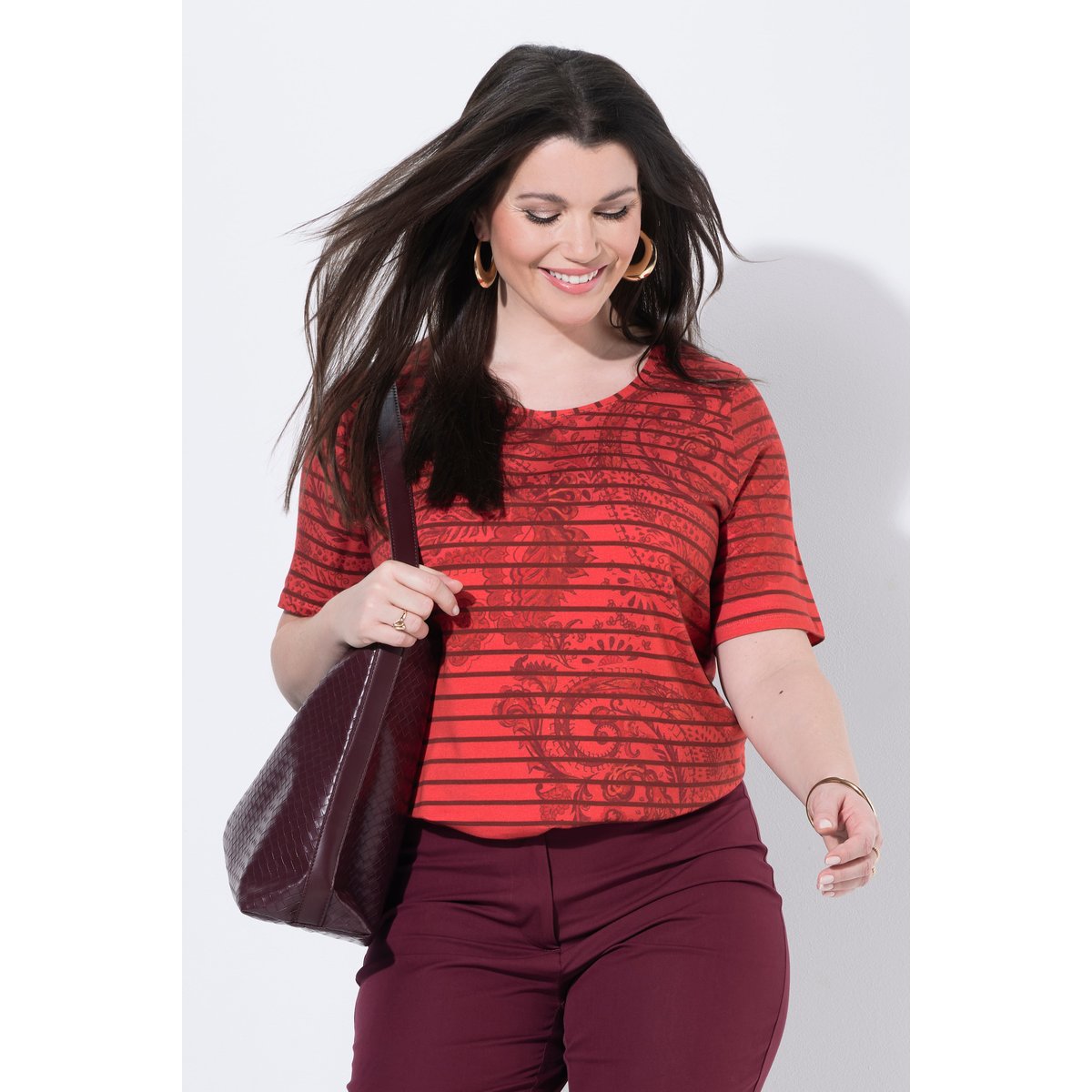 T-shirt rayé en coton Pima rouge pur, ULLA POPKEN
