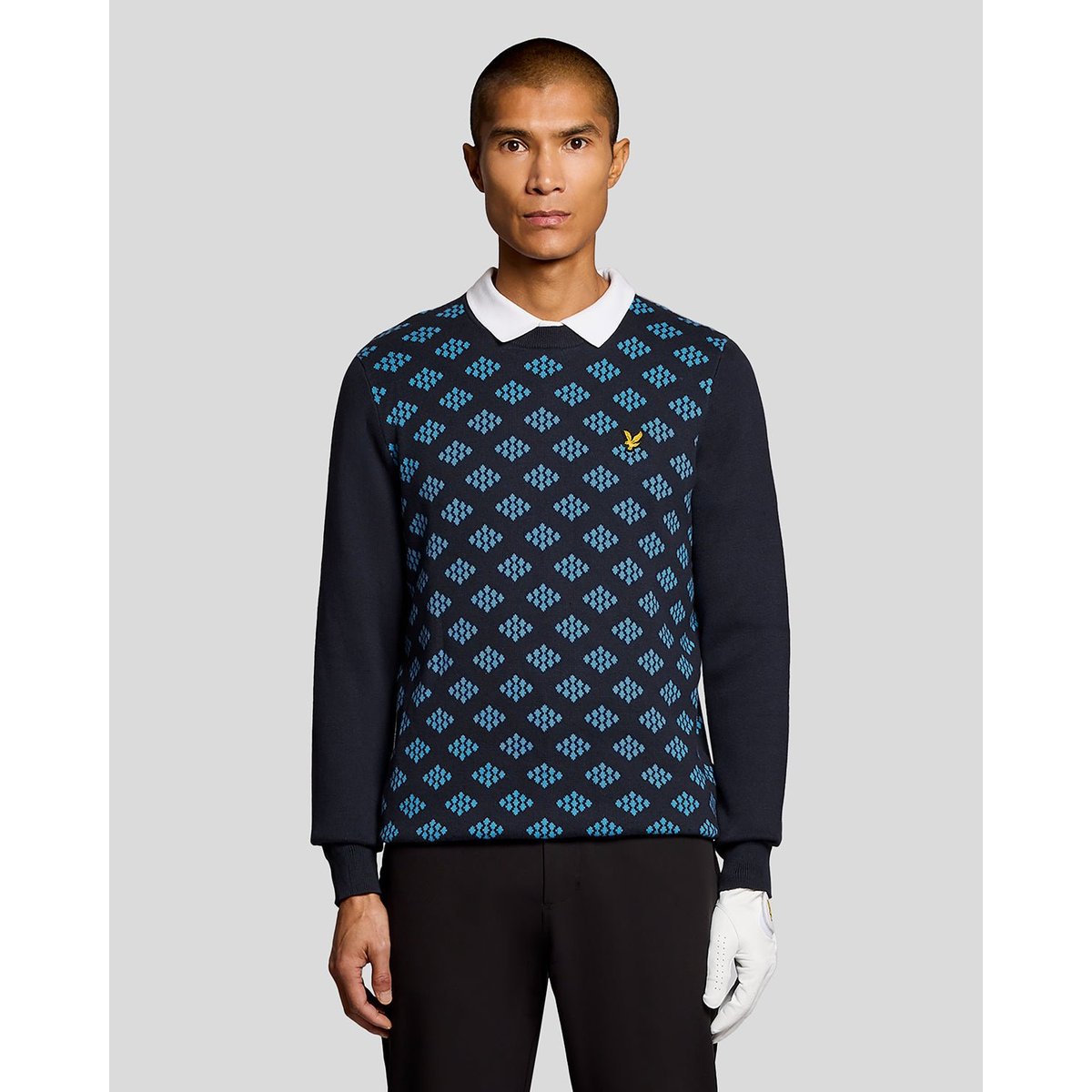 Pull en coton col rond à losanges bleu foncé marine, LYLE & SCOTT