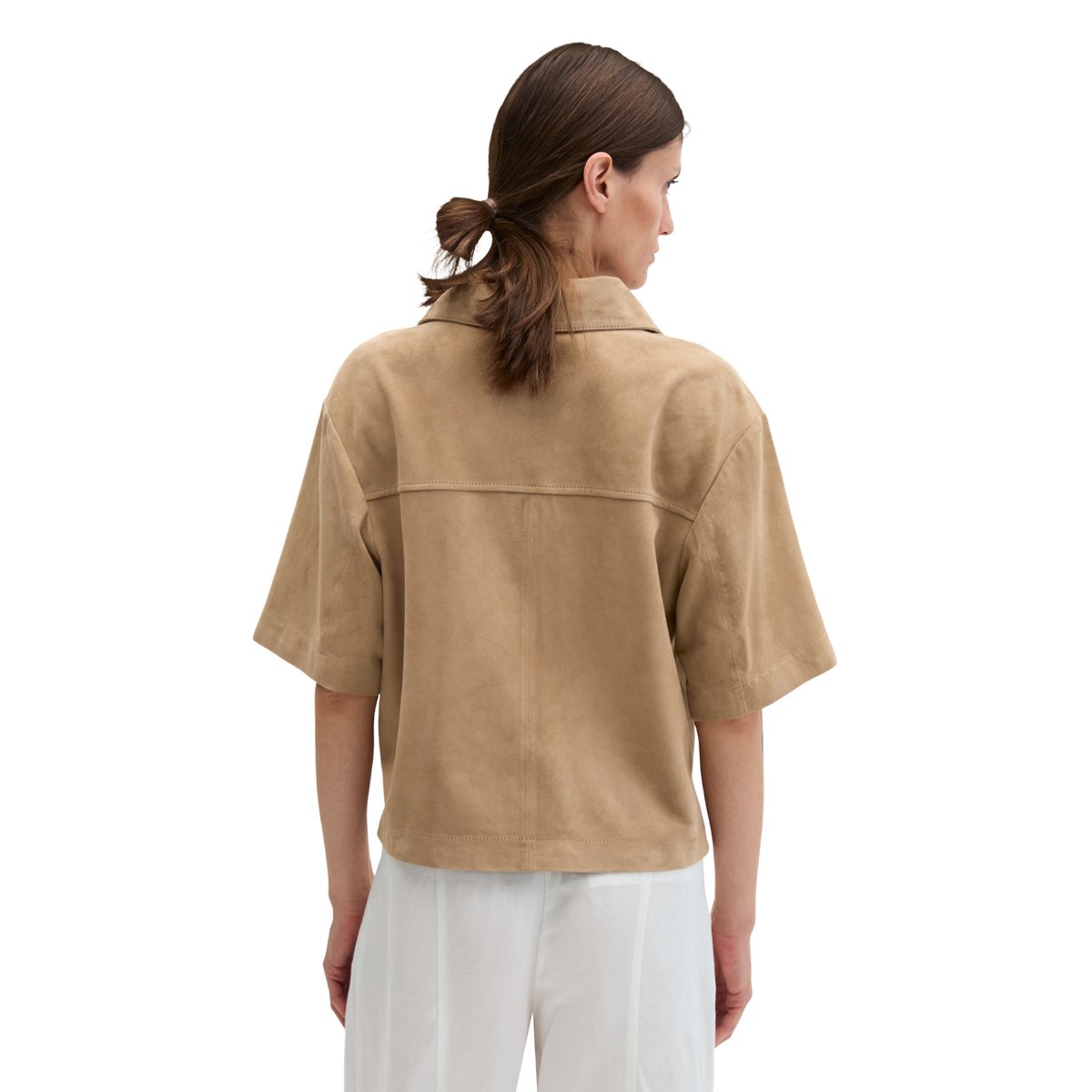 Chemise en cuir regular en cuir velours de chèvre souple beige, MARC O'POLO