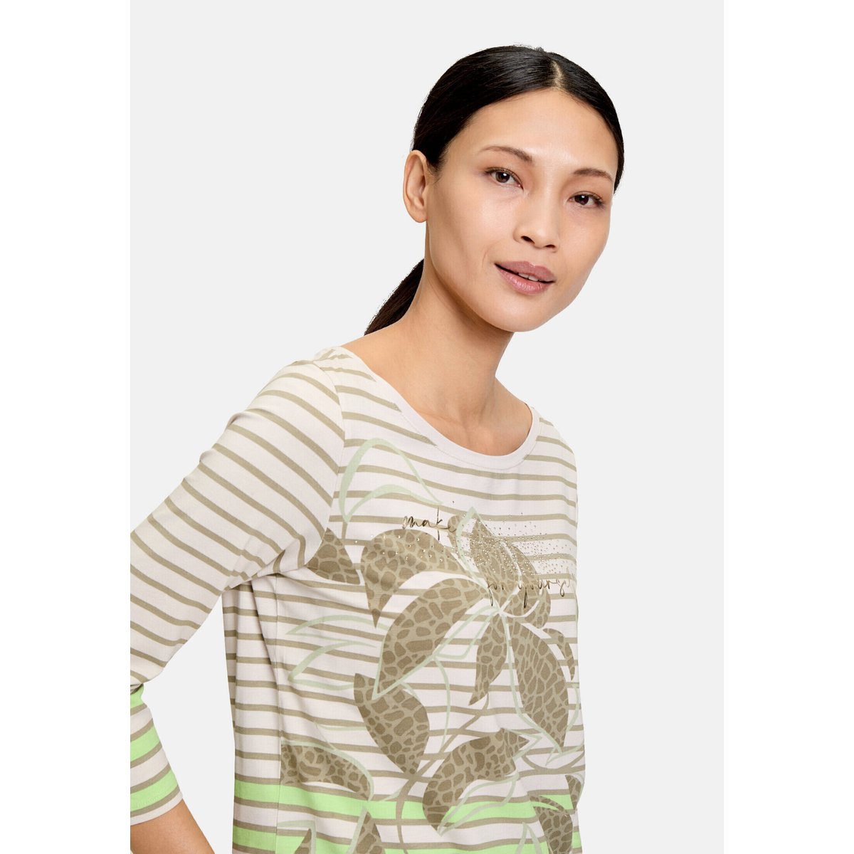 T-shirt à rainures à encolure bateau khaki/green, BETTY BARCLAY
