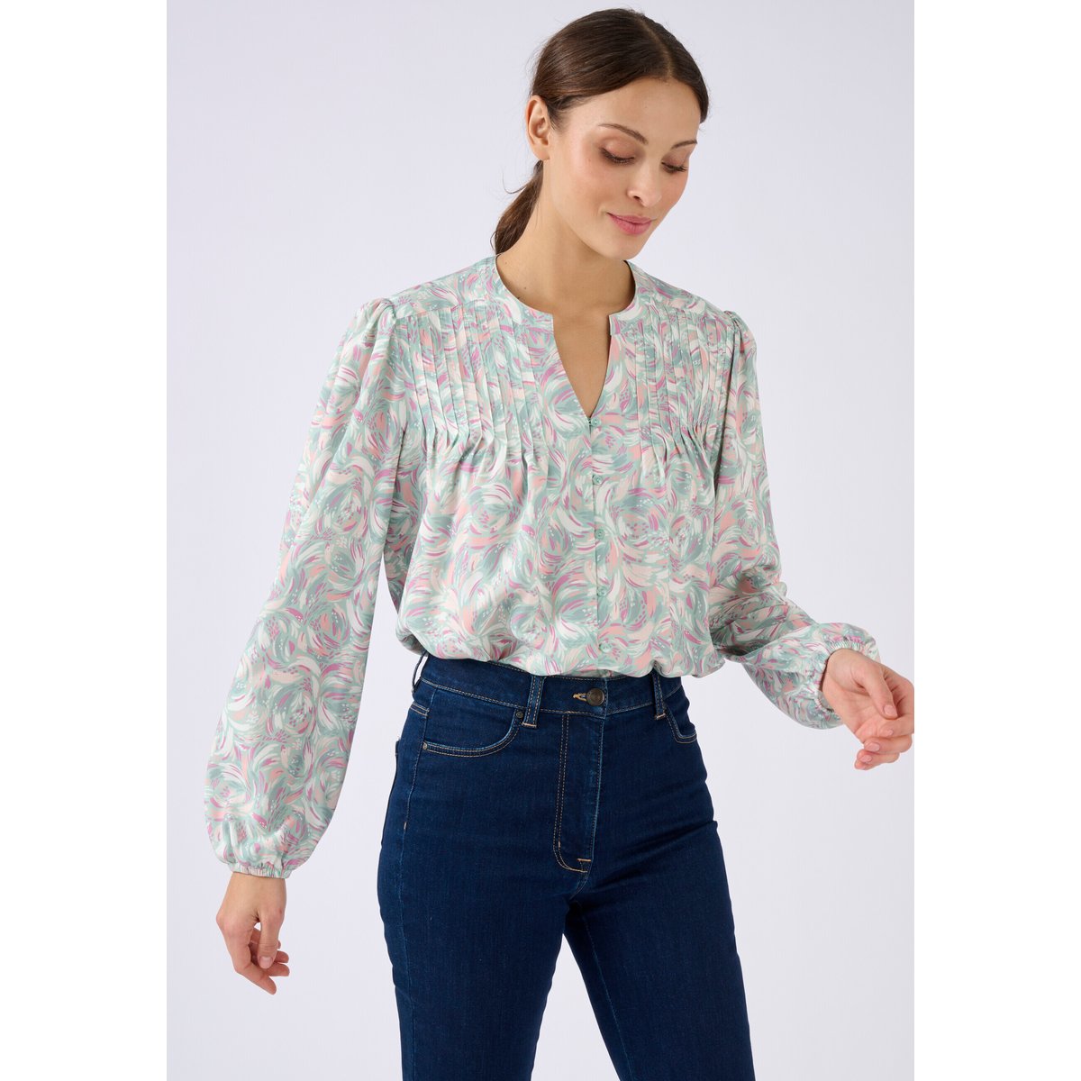 Chemisier imprimé pure viscose vert tachiste, DAMART