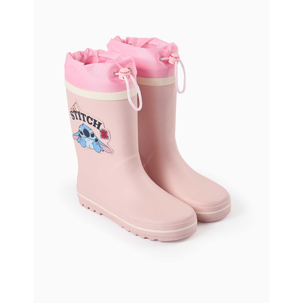 Bottes en caoutchouc avec imprimé Stitch et fermeture à cordon rose, ZIPPY