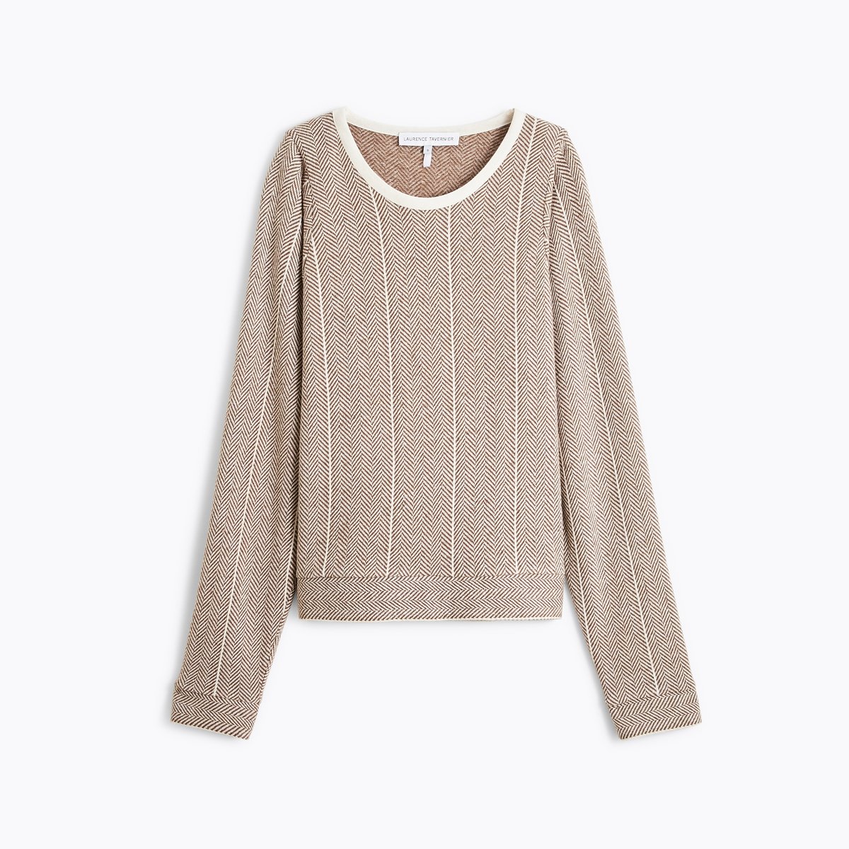 Sweat col rond en coton EXQUISE ecru, LAURENCE TAVERNIER