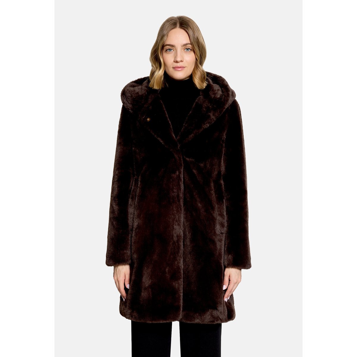 Veste en peluche à capuche marron foncé, BETTY BARCLAY