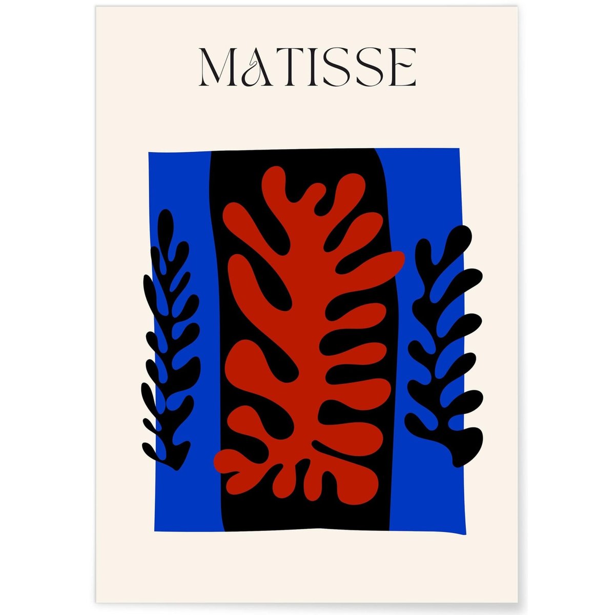 Affiche Matisse 'Feuillage Abstrait' – Bleu, rouge et noir blanc, L'AFFICHERIE