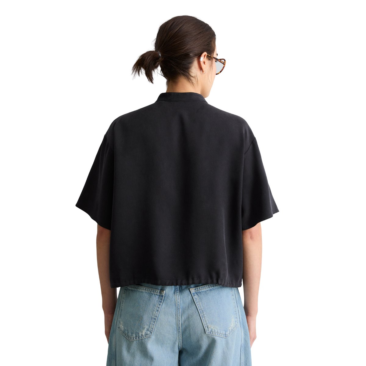Chemisier à crop relaxed en TENCEL™ Lyocell bleu fooncé, MARC O’POLO DENIM