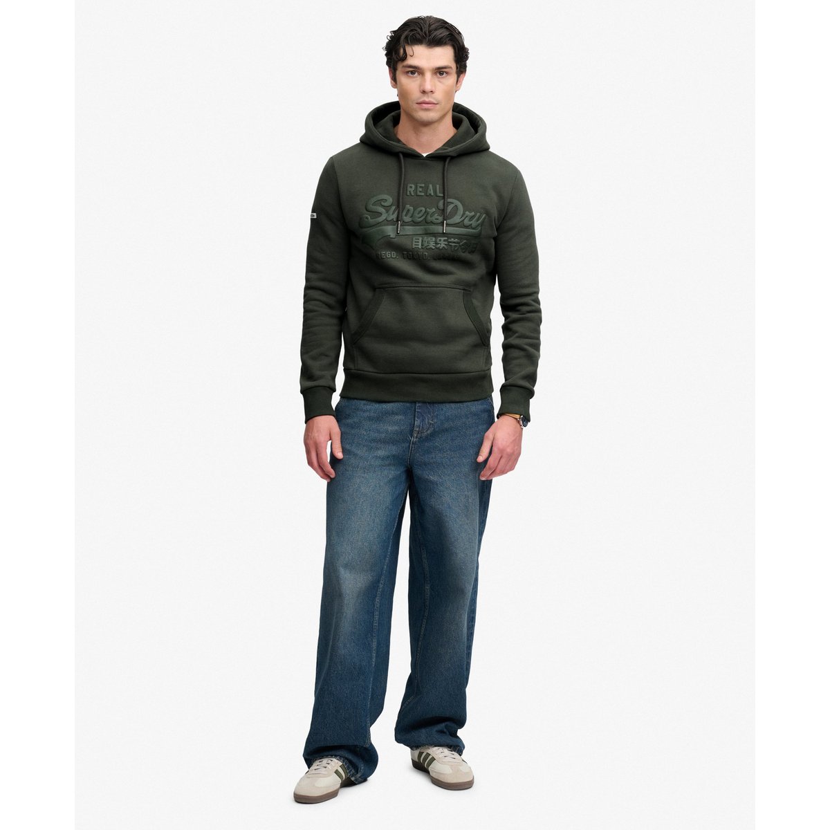 Sweat à capuche Vintage Logo Tonal Coupe Décontractée vert olive surplus goods, SUPERDRY