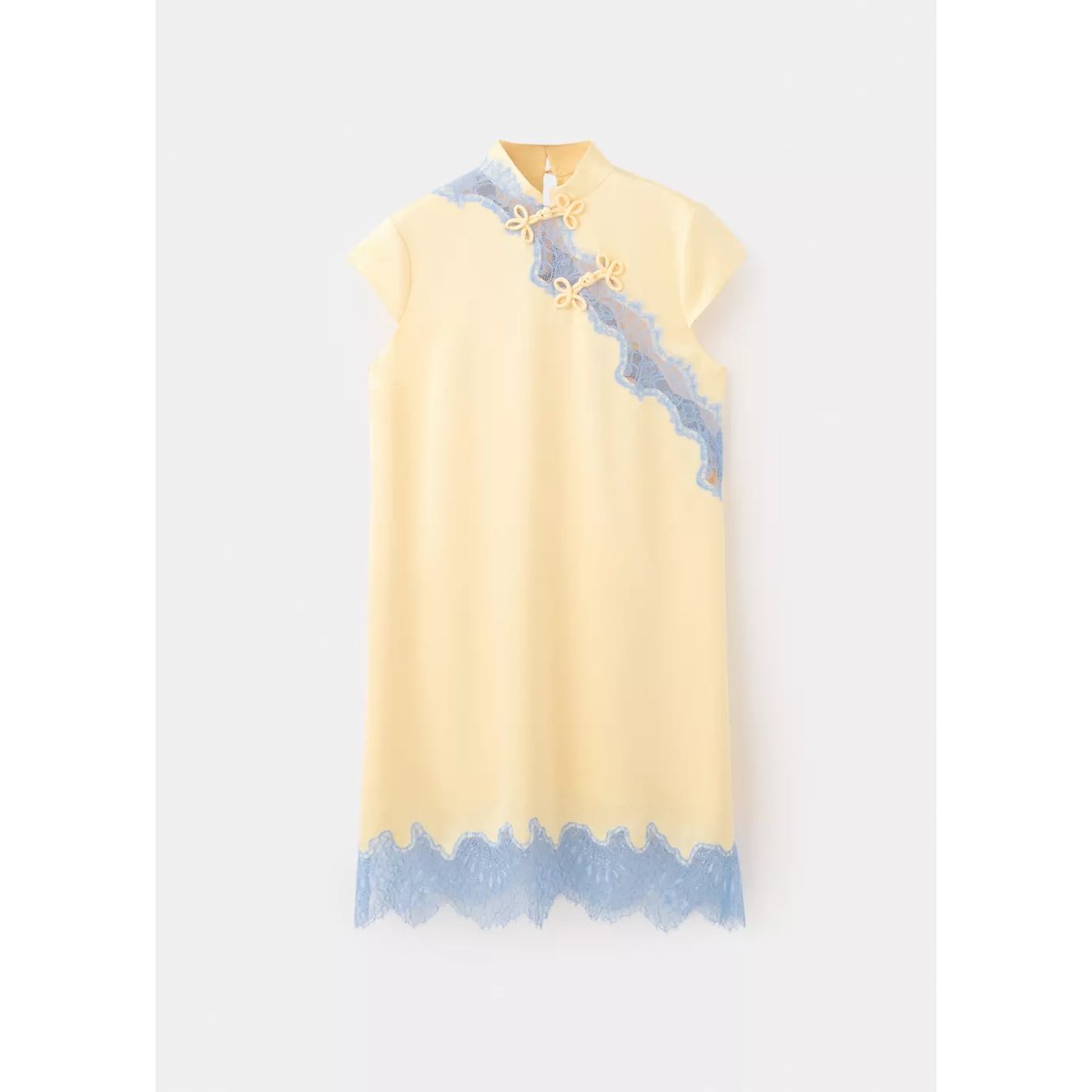 Robe dentelle détail brandebourgs bleu ciel, MANGO