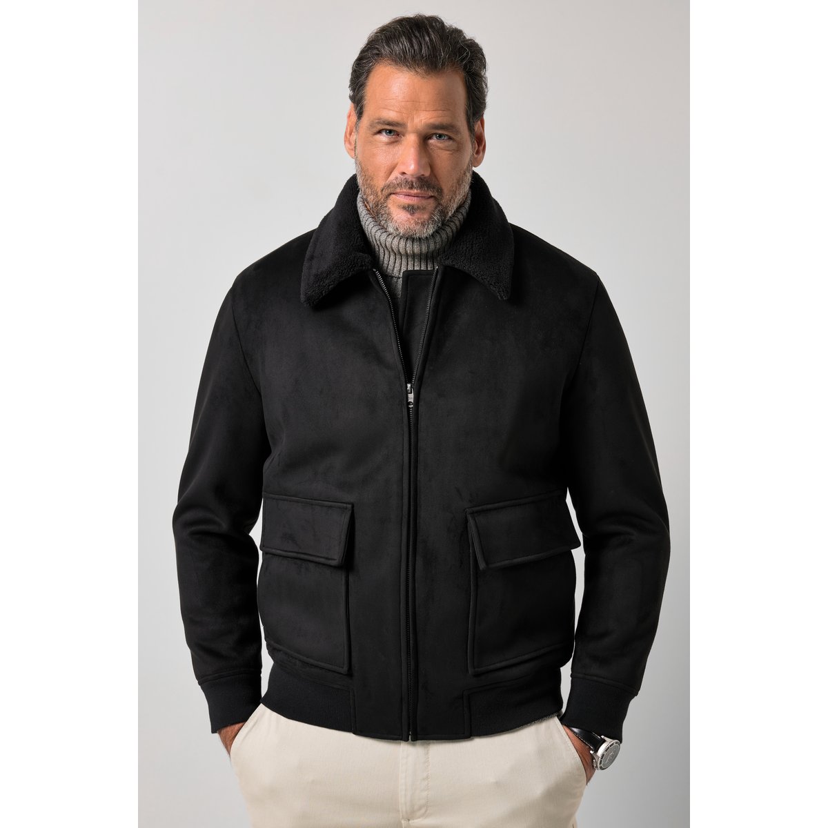 Blouson aviateur, imitation cuir vegan noir, JP1880