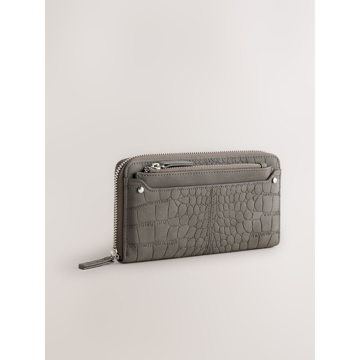 Grand porte-monnaie effet croco gris, NEXT