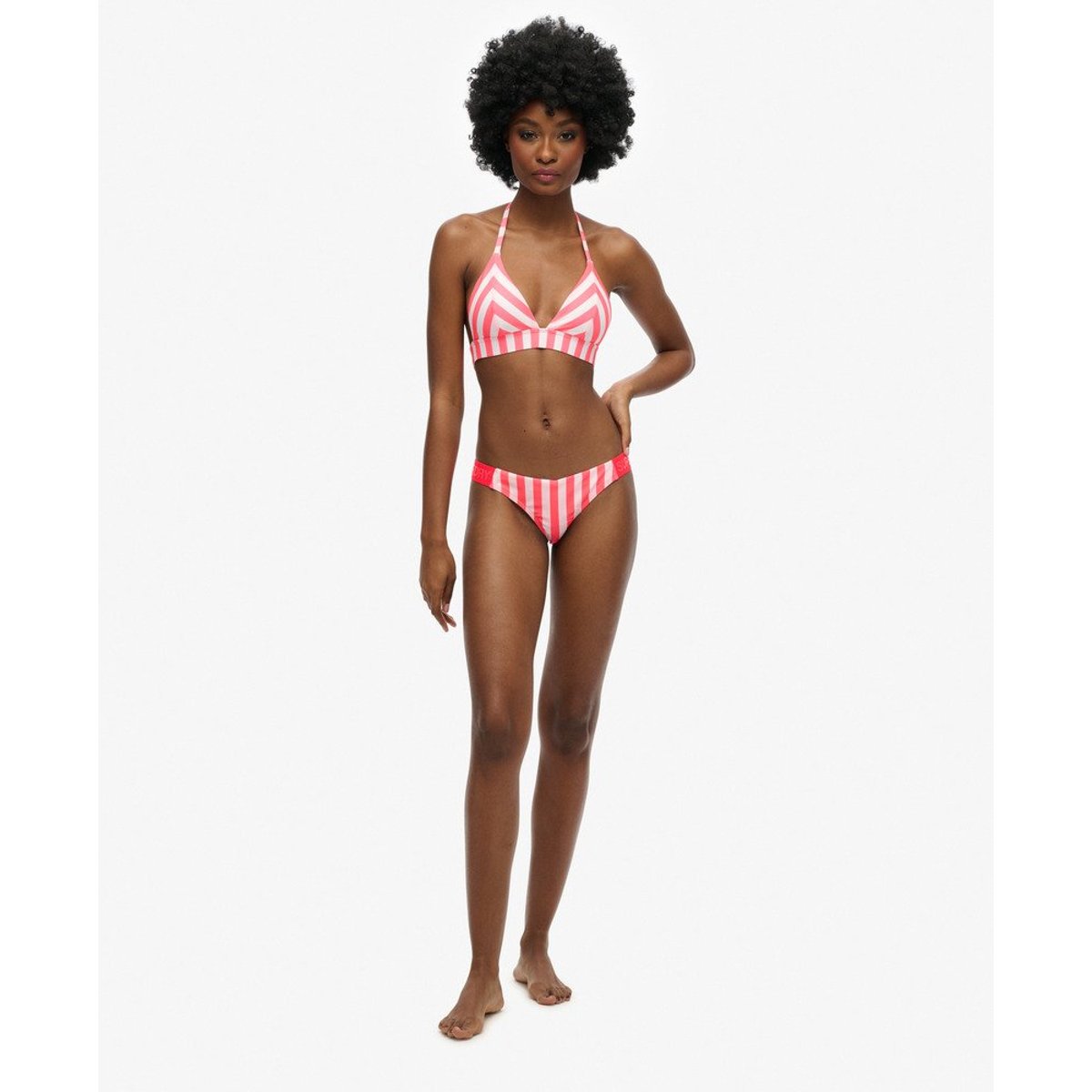 Bas de bikini espiègle rayé rose rayé, SUPERDRY