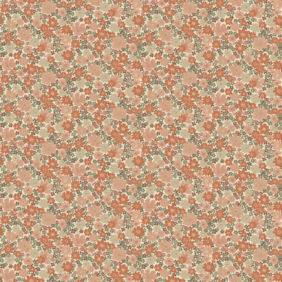 Papier peint petites fleurs de soleil terracotta, vert, SUPERFRESCO EASY