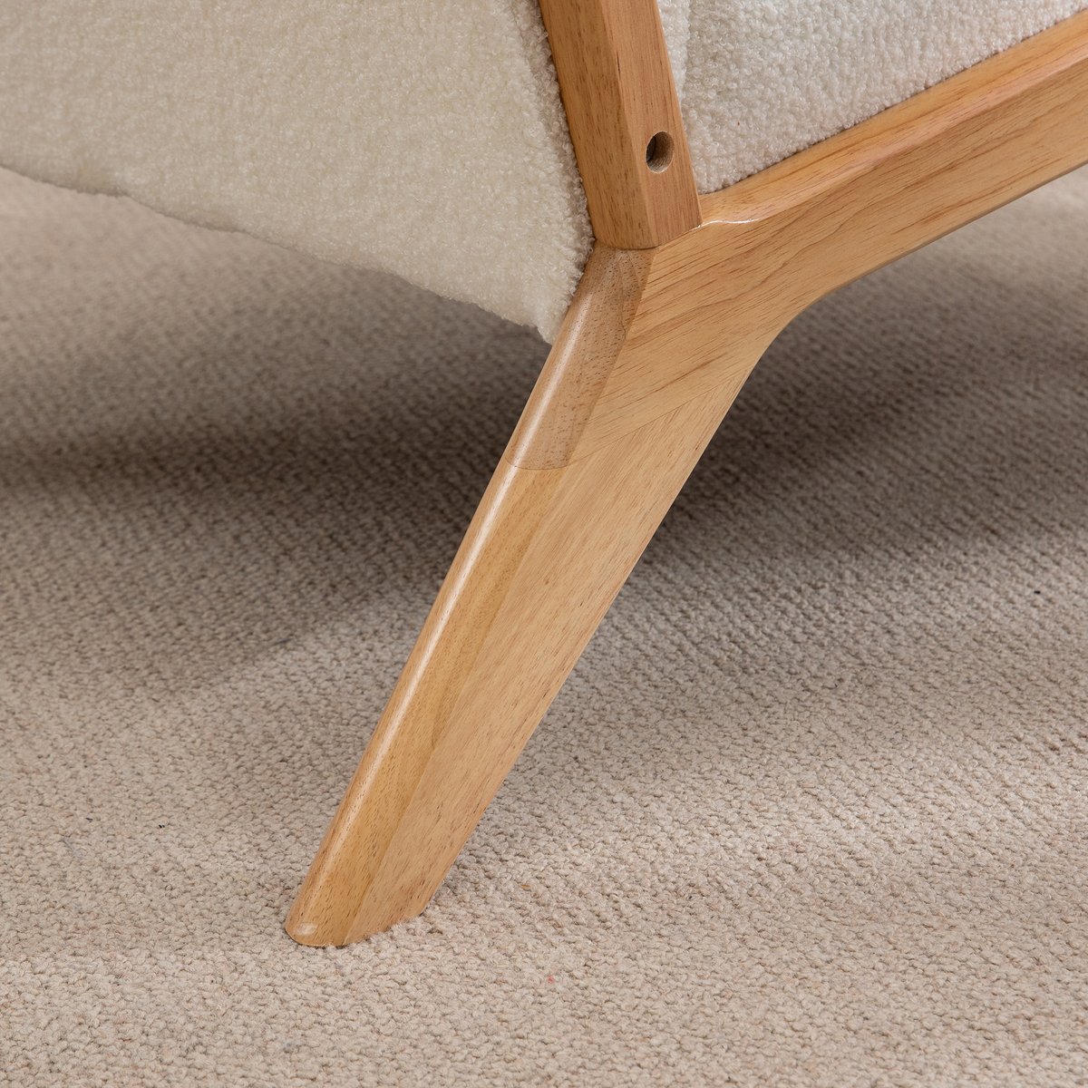 Accent Chair Velours (100 % polyester) Crème crème, bois naturel, HOMCOM
