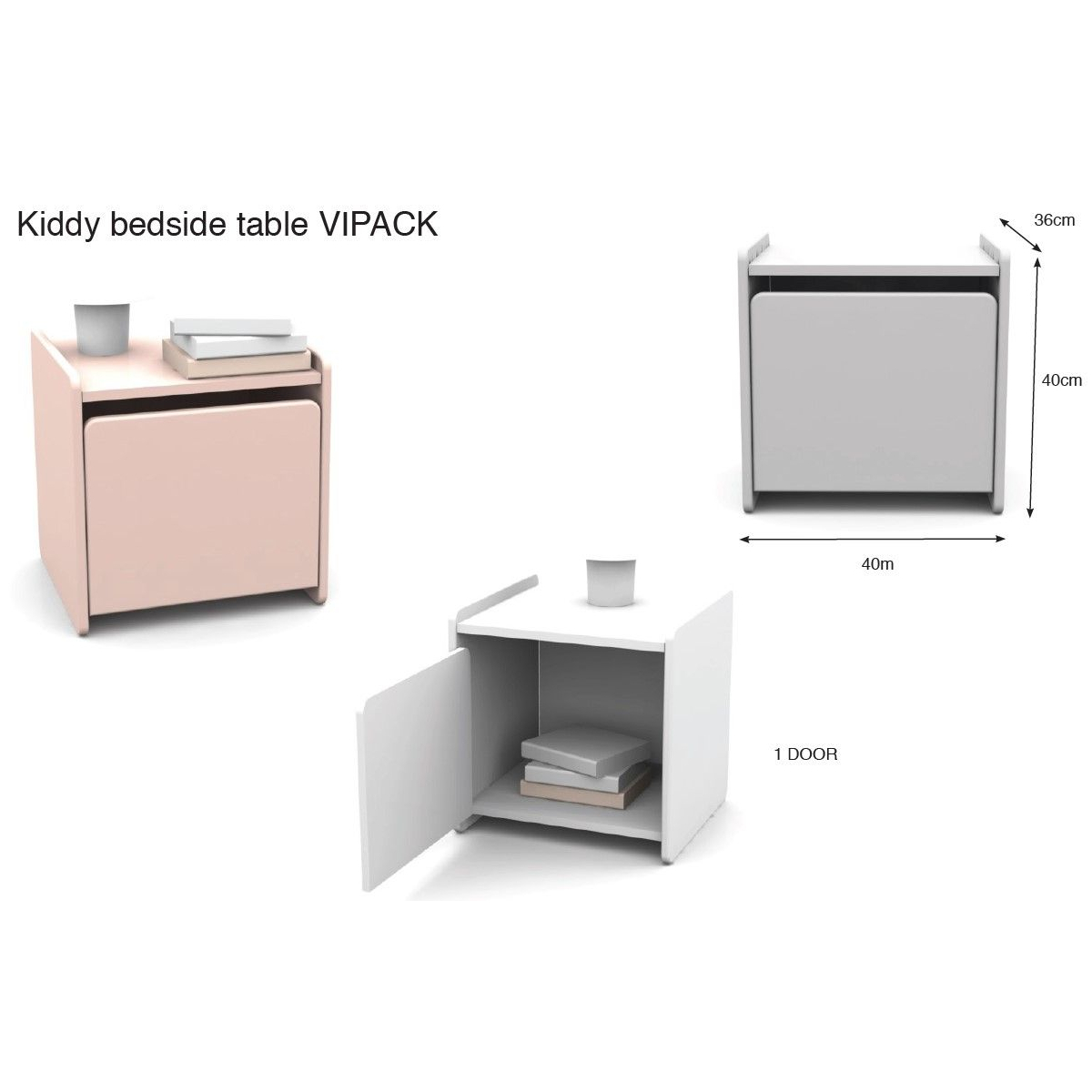 KIDDY Lit simple en laque et brut et sommier + Chevet enfant laque porte couleur unique, VIPACK