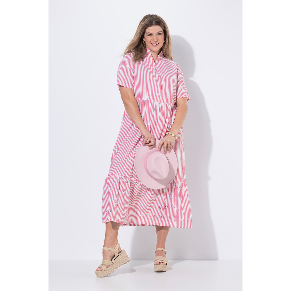 Robe maxi à rayures, poches rouge pavot, ULLA POPKEN