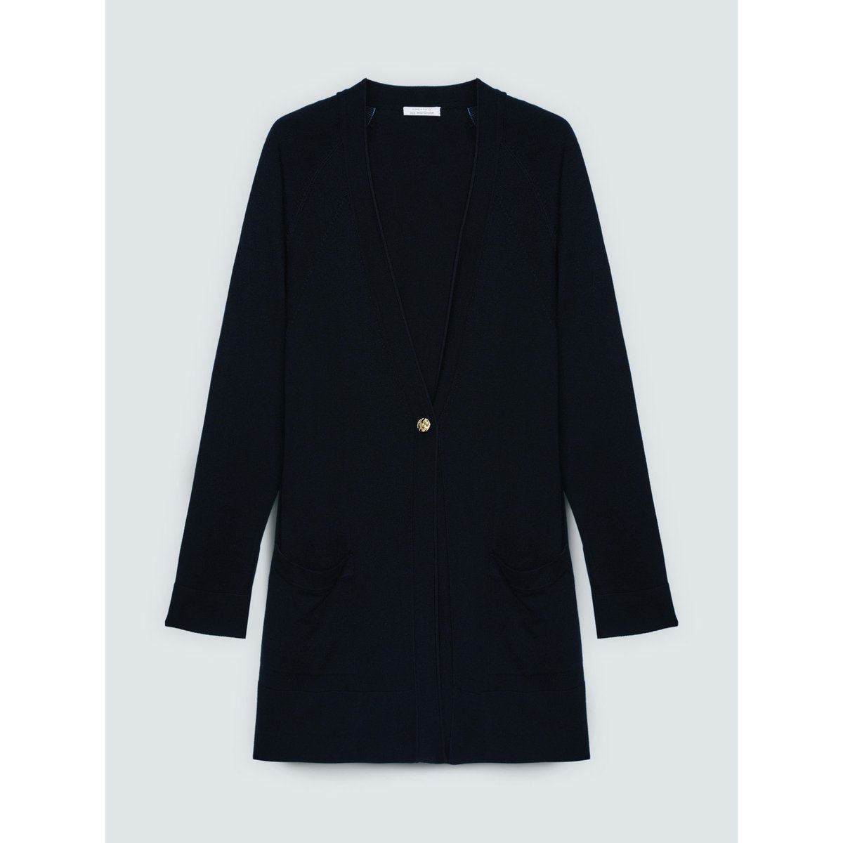 Cardigan long avec encolure en V en maille fine noir, FIORELLA RUBINO