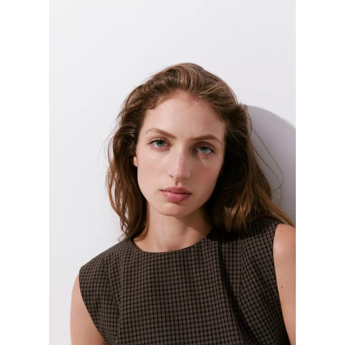 Robe coton vichy marron, MANGO