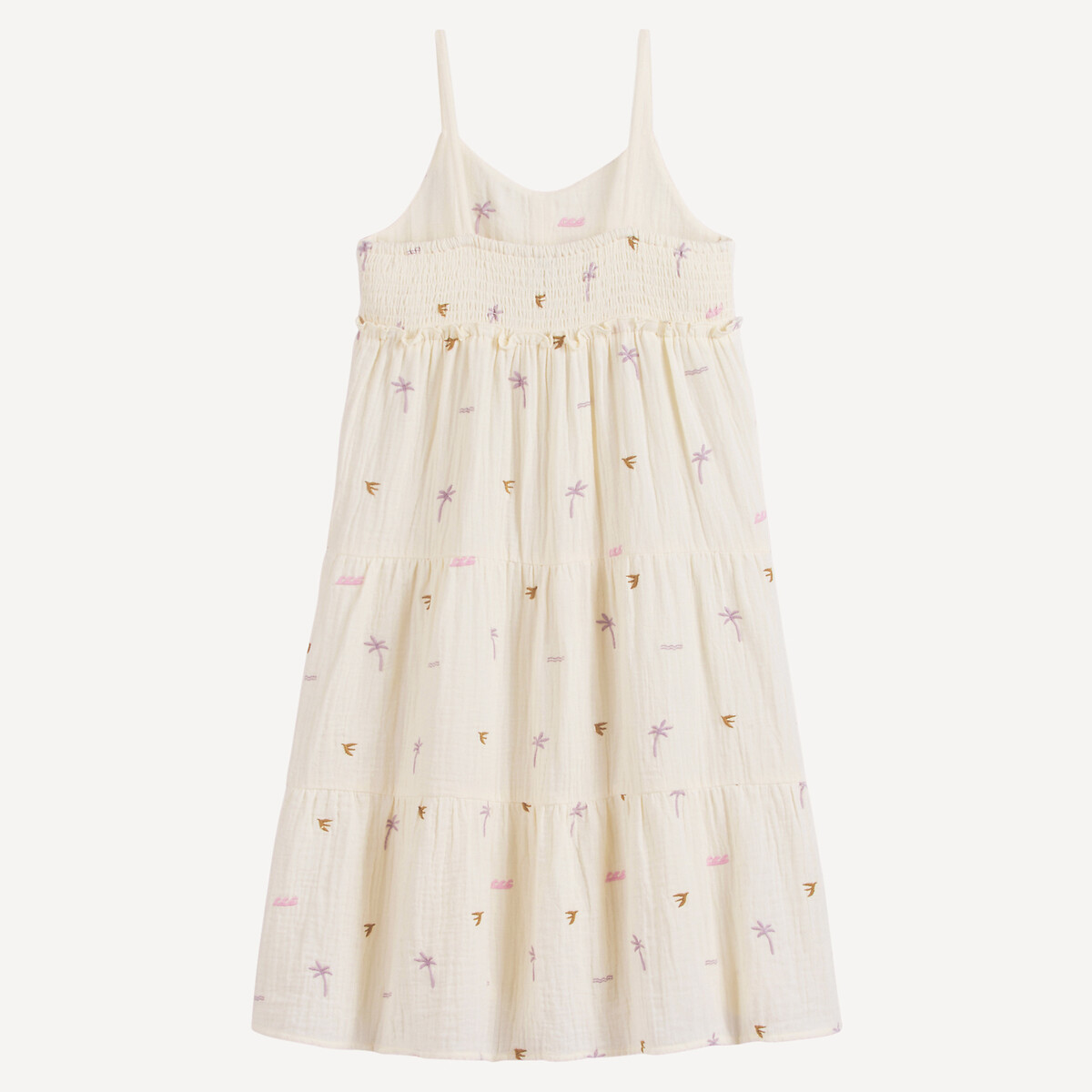 Vestido de alças finas com folho em algodão estampado cru, LA REDOUTE COLLECTIONS