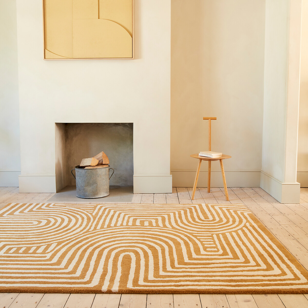 Curve Abstract Rug in 100% Wool ochre, ÉDITÉ