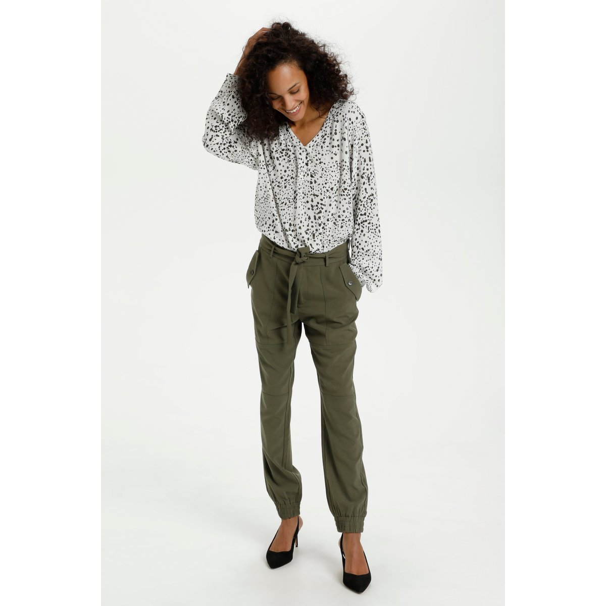 Long sleeved blouse blanc/vert a pois, KAFFE