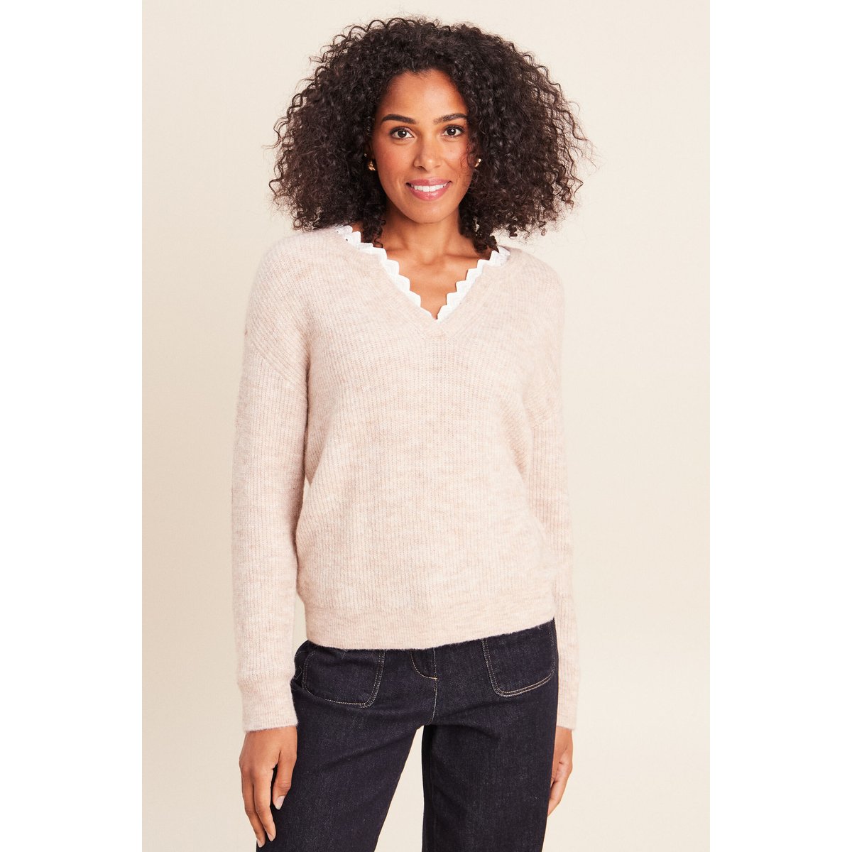 Pull col v beige, BREAL