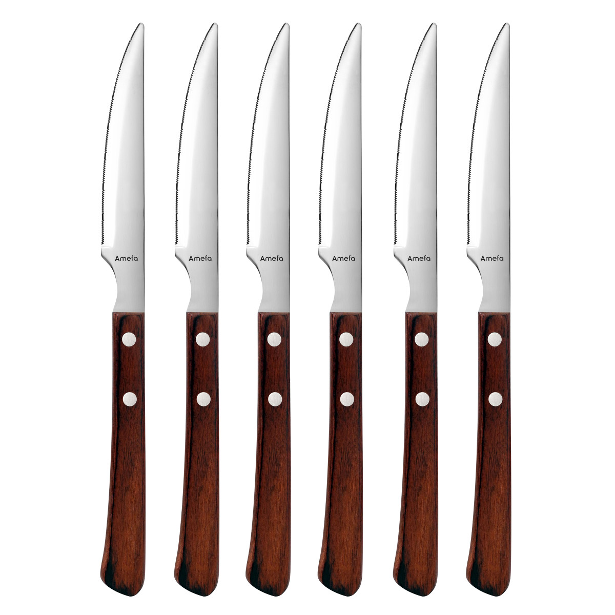 Coffret 6 couteaux steak - BRASERO bois, AMEFA