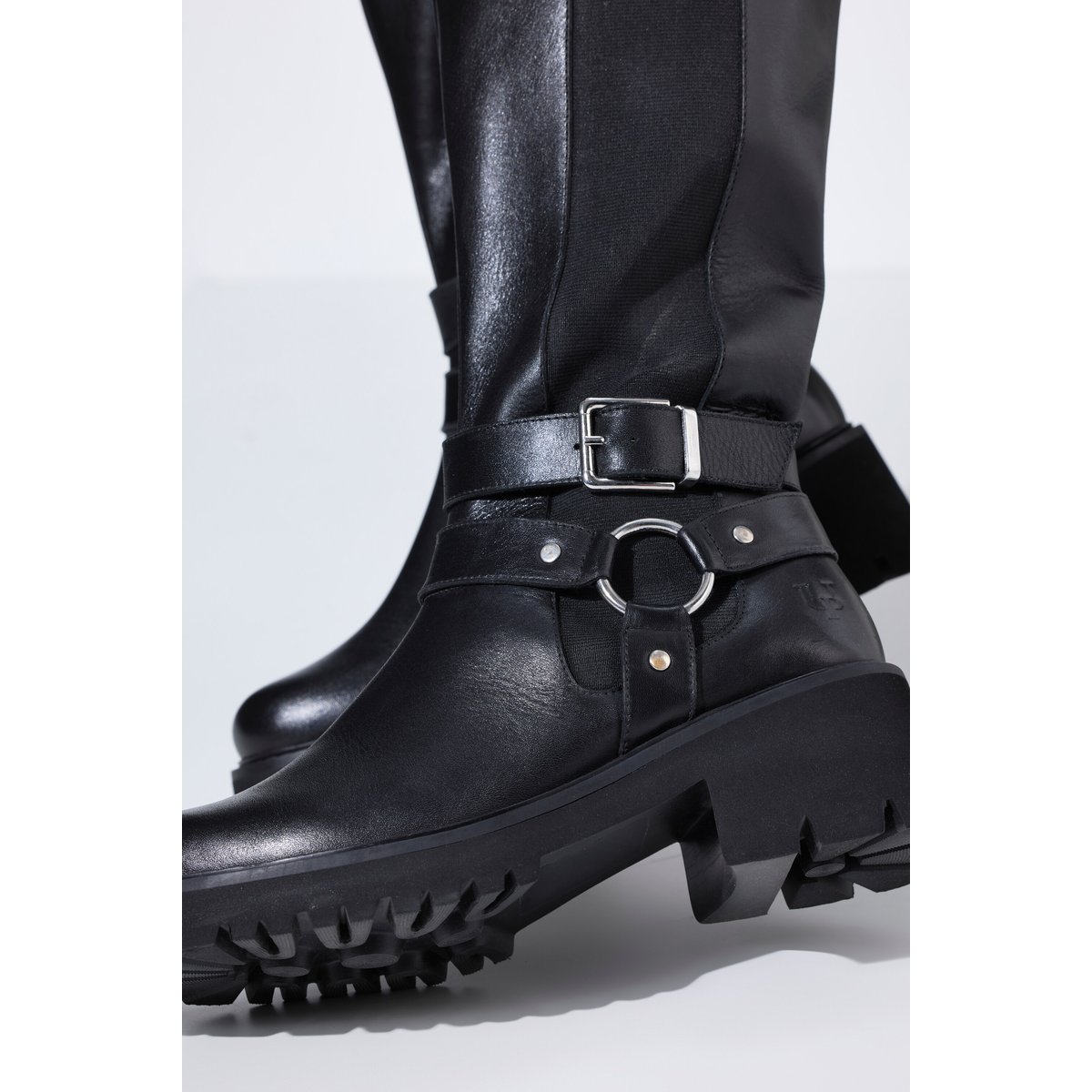 Bottes en cuir tige XL , pied large noir, ULLA POPKEN