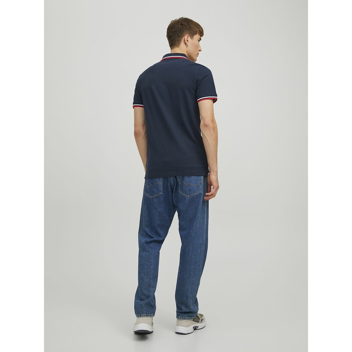 Polo de mangas curtas, em malha piqué marinho, JACK & JONES