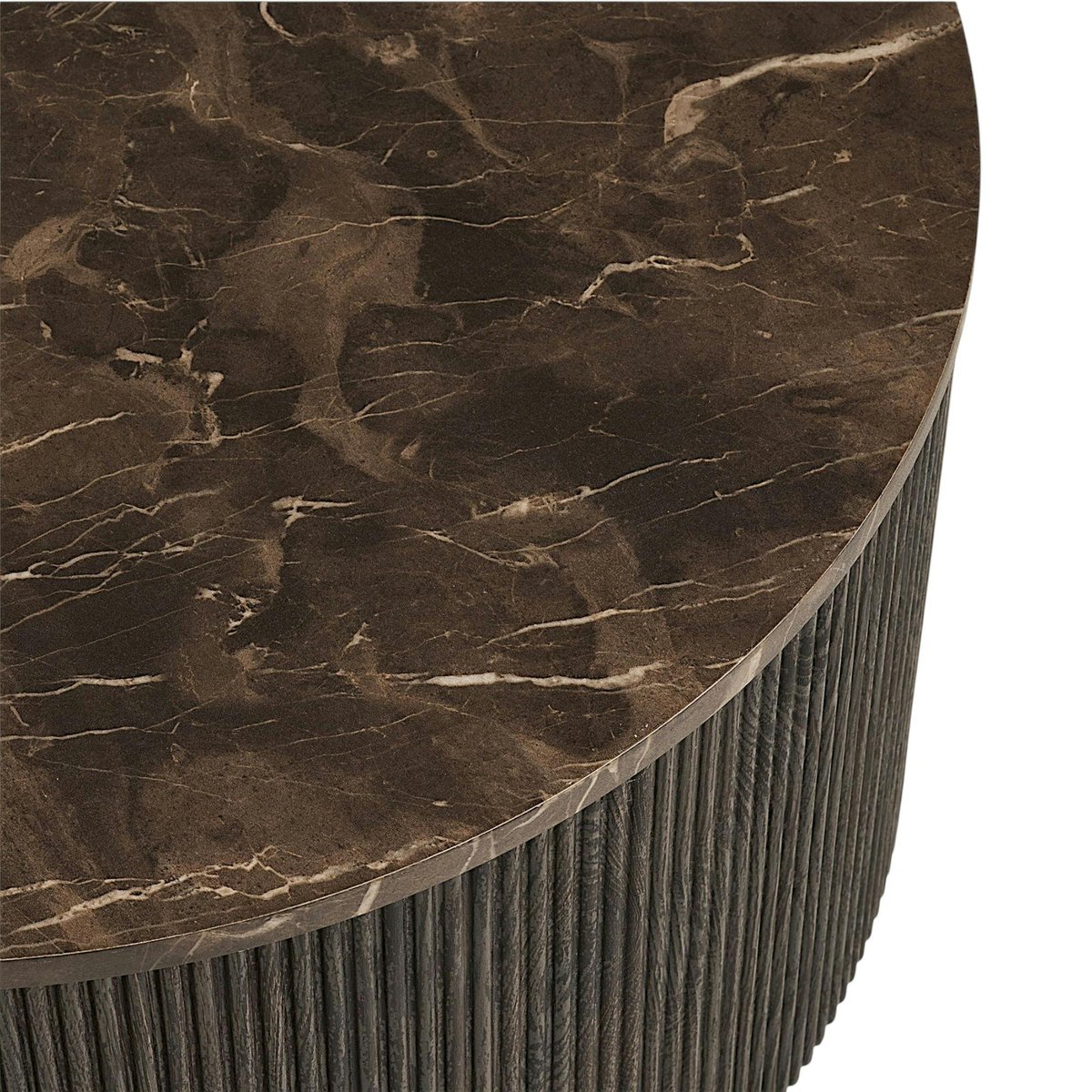 Table basse ronde effet marbre brun pied strié Ø80 cm TORANO marron, PIER IMPORT