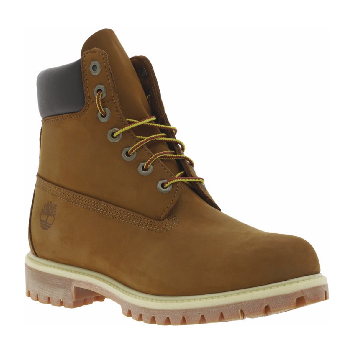 Bottines marron à talon plat et à lacets ronds bicolores avec col marine marron, TIMBERLAND