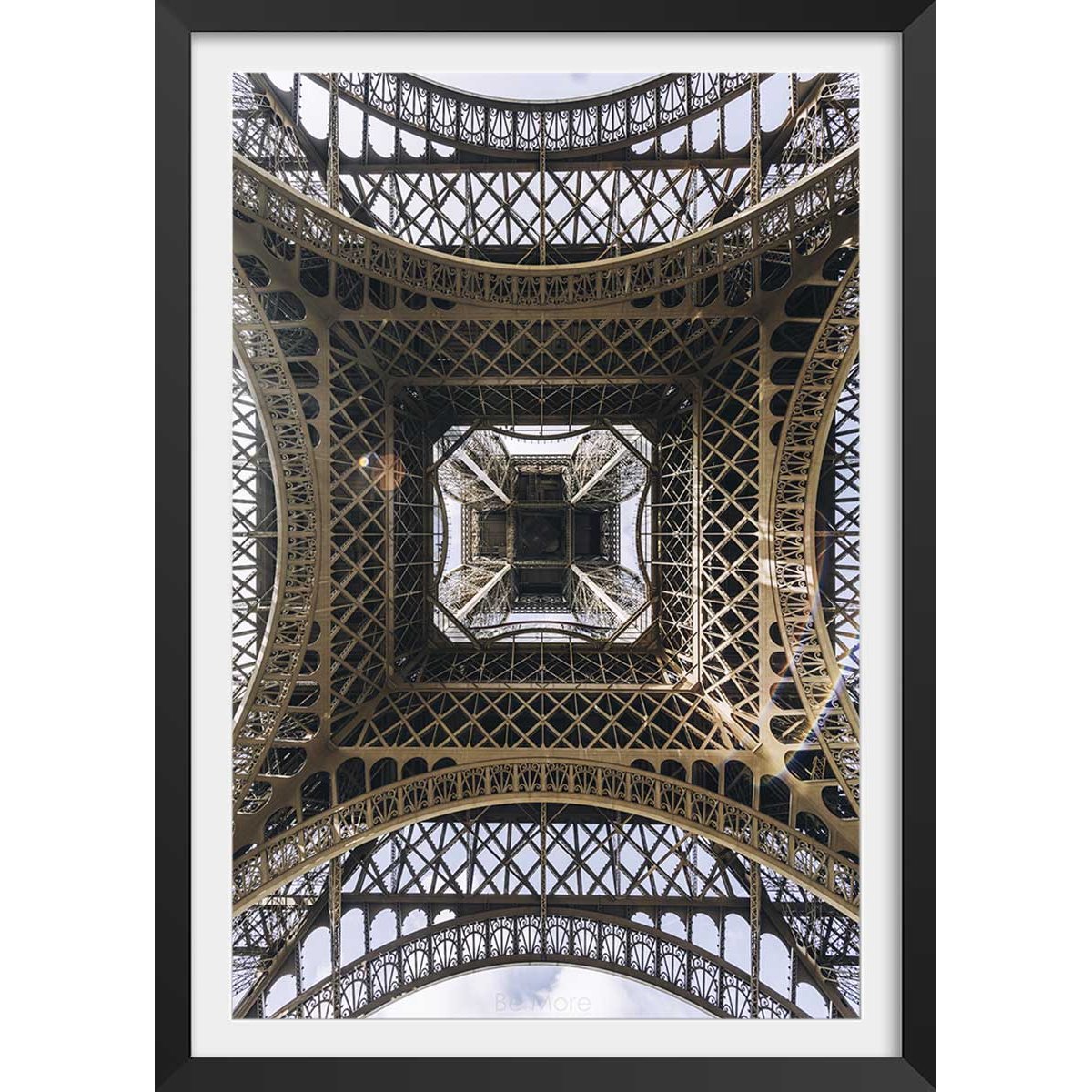 Affiche photo eiffel et son fer affiche + cadre en bois - noir, HEXOA