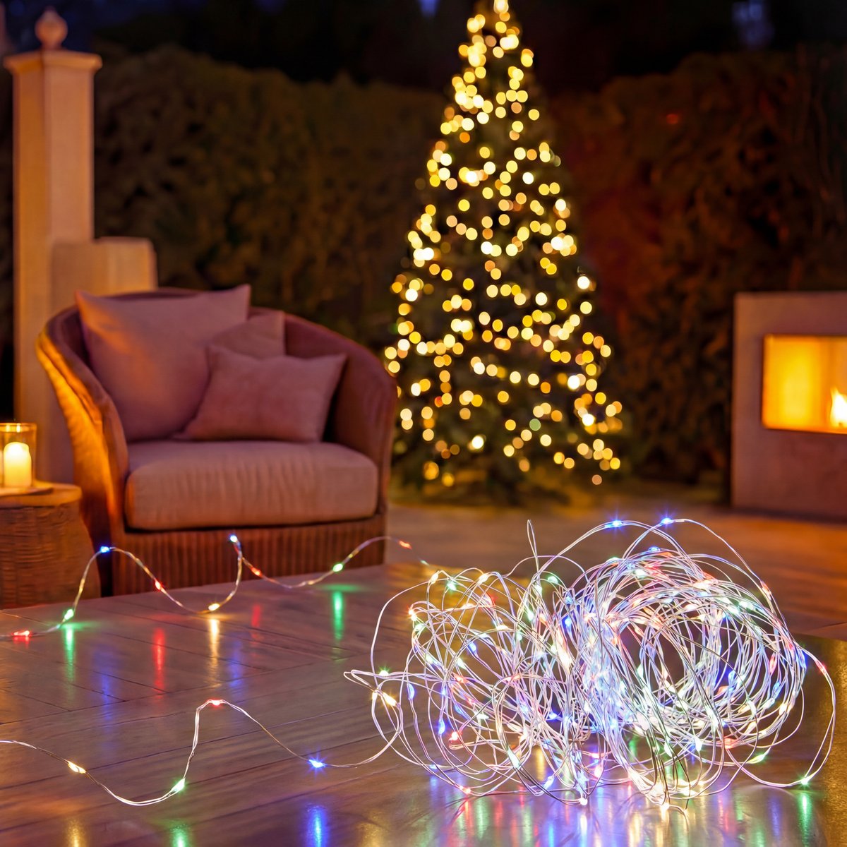 Guirlande lumineuse d'extérieur 25 m 500 LED blanc chaud fil cuivre 8 fonctions solaire multicolore, FEERIC LIGHTS & CHRISTMAS