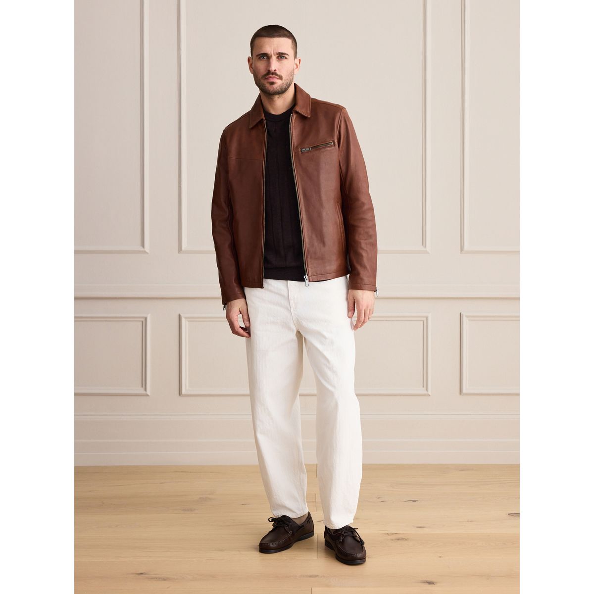 Veste en cuir zippée marron, NEXT