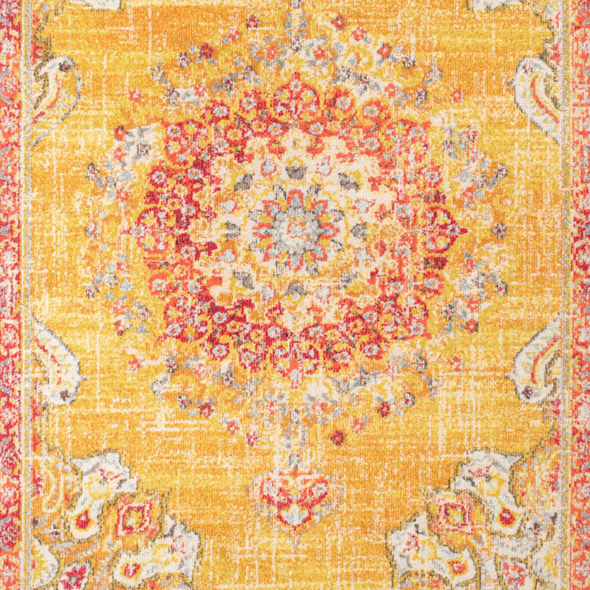 Tapis orient tissé motif traditionnel OLDA jaune, rouge, UN AMOUR DE TAPIS