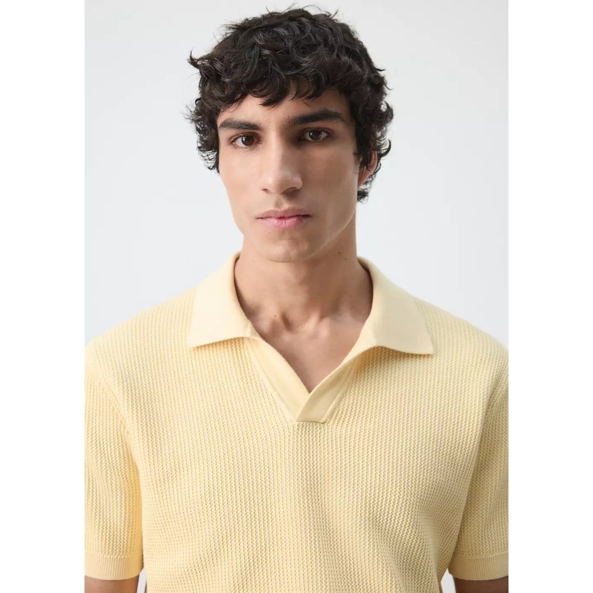 Polo 100 % coton maille structure jaune pastel, MANGO MAN