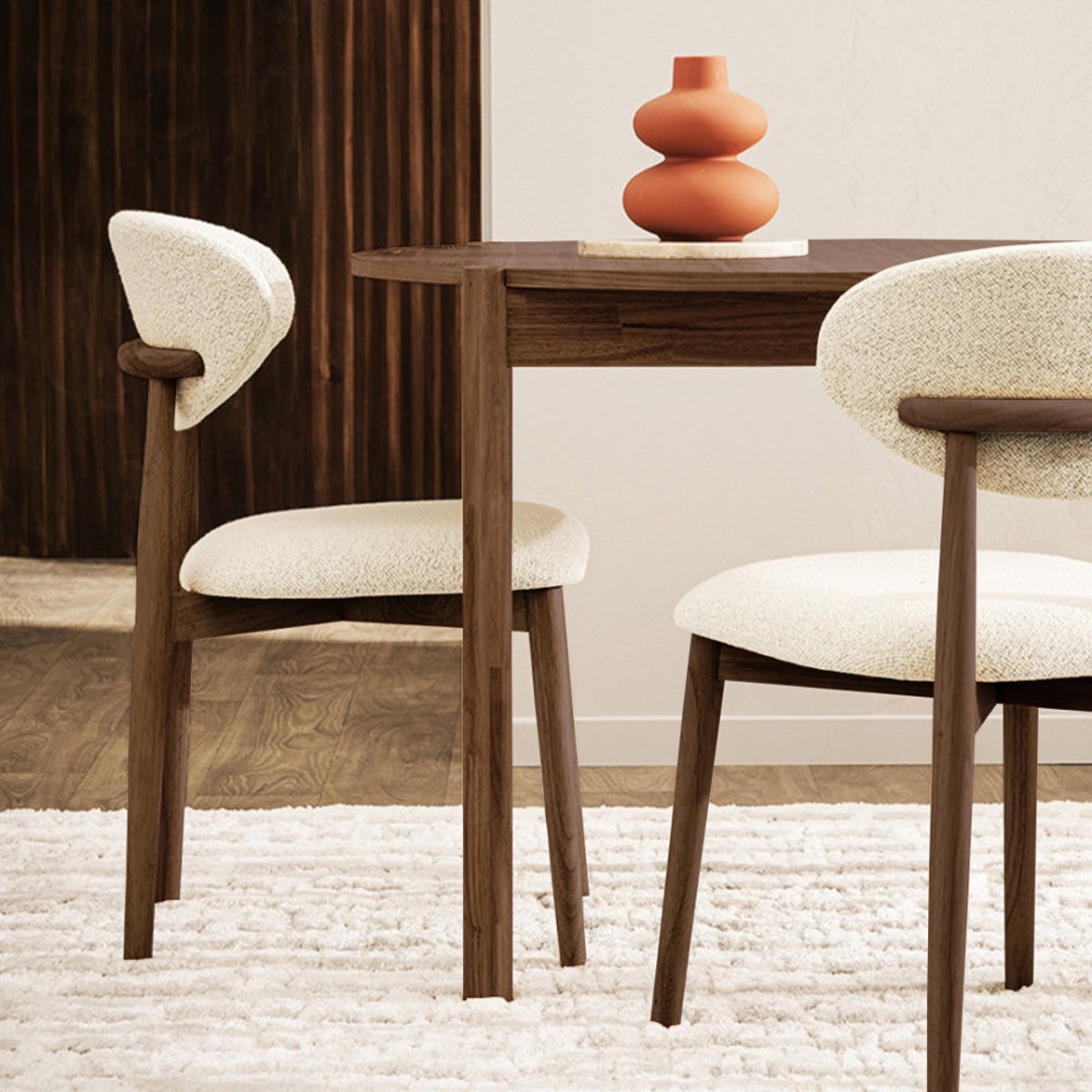 Lot de 2 chaises en tissu bouclette pieds bois foncé- CLARA beige, DRAWER