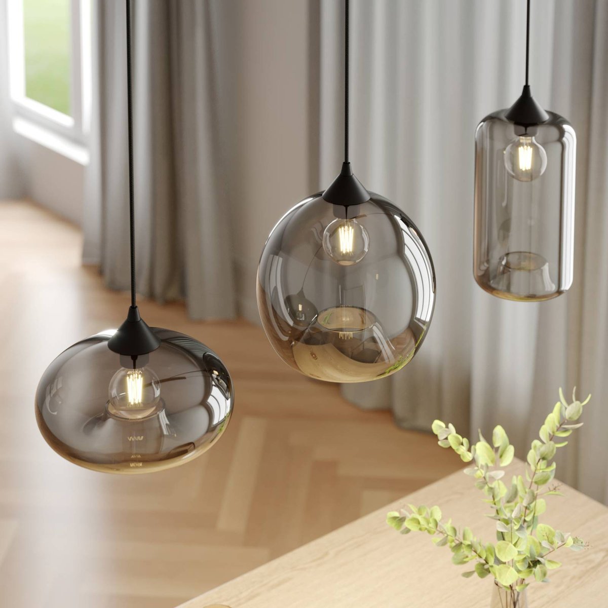 Suspension en métal moderne, Marla gris fumé, LINDBY