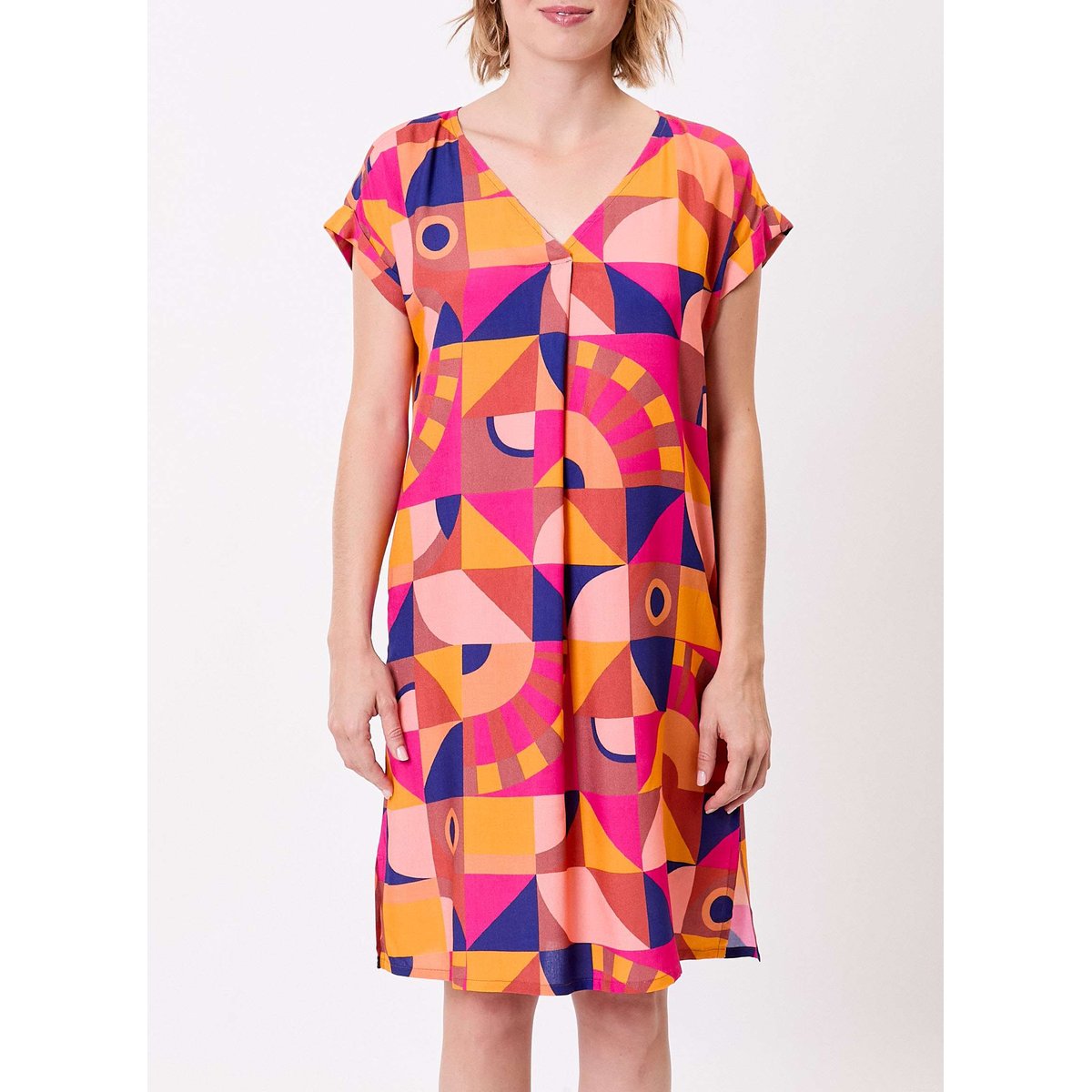 Robe fluide imprimée col V TATU rose bleu maimuna, LA FIANCÉE
