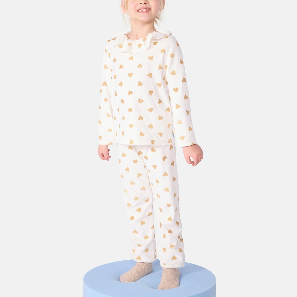 Pigiama in cotone, con stampa a cuori color oro fantasia cuore, PETIT BATEAU