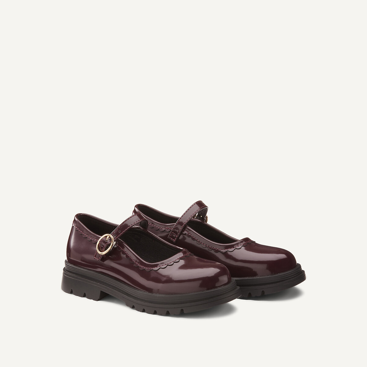 Kids Patent Notched Sole Mary Jane Ballet Pumps burgundy, LA REDOUTE COLLECTIONS