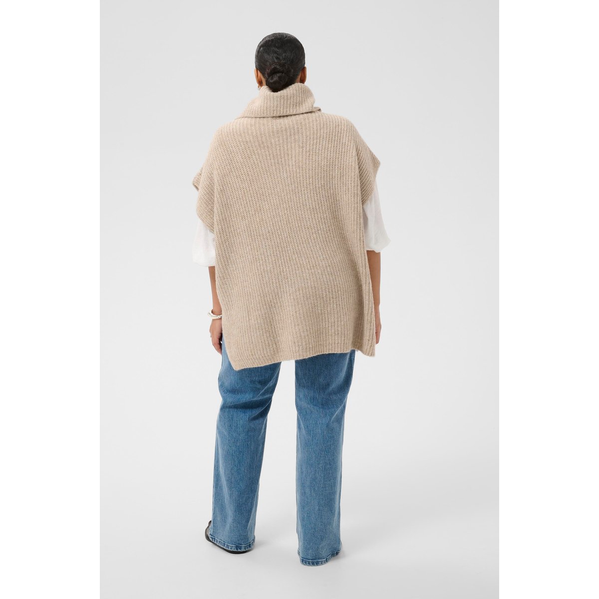 Poncho beige feather gray melange, KAFFE CURVE