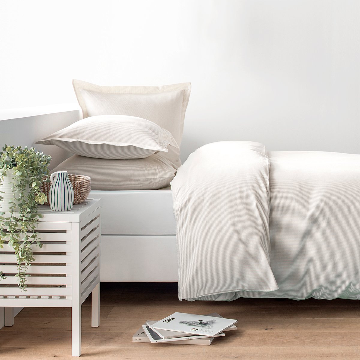 Taie d'oreiller oxford en coton tissé 120 fils - 300tc BIARRITZ blanc | beige, COTTON & CO