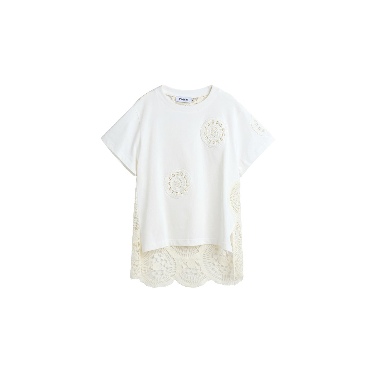 T-shirt 100 % coton brodé beige, DESIGUAL