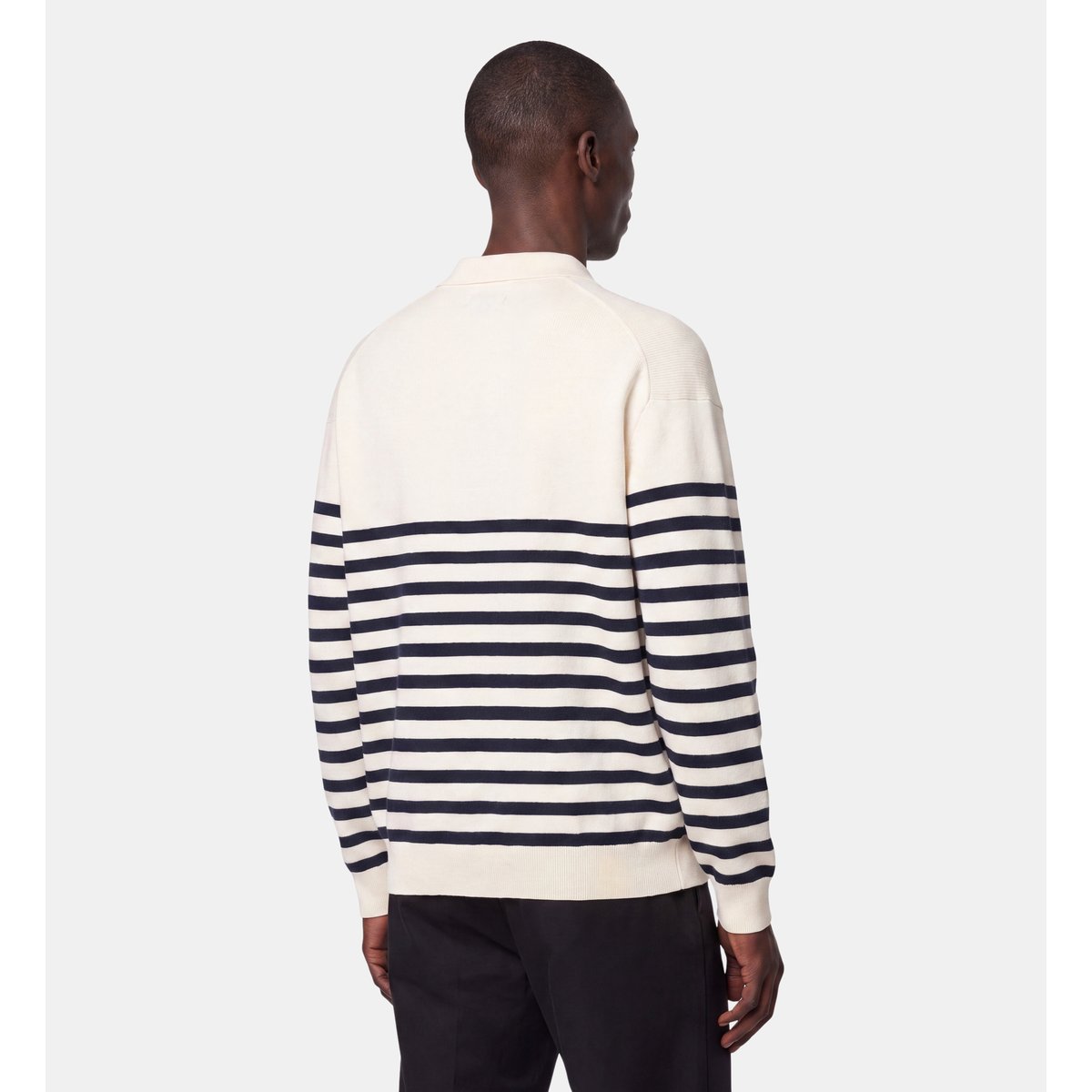 Pull polo tolarin marinière coton mélangé écru et bleu, GALERIES LAFAYETTE