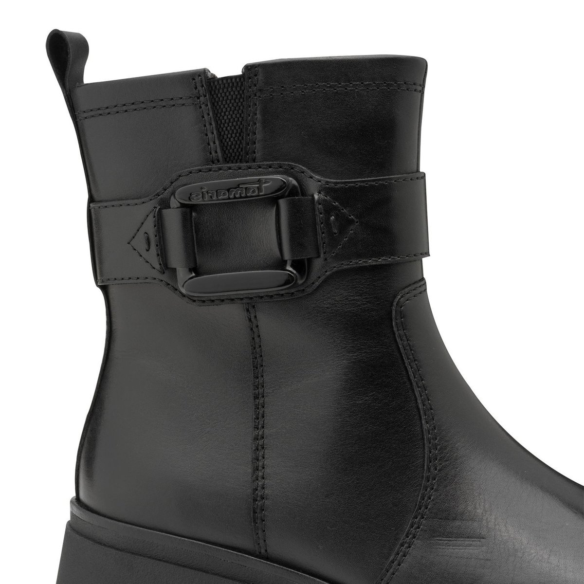 Bottine en cuir noir nappa, TAMARIS