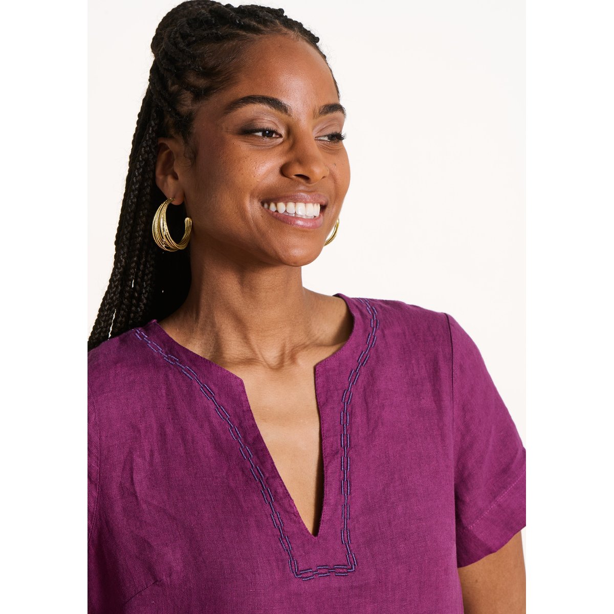 Robe courte droite en lin figue, LA FEE MARABOUTEE