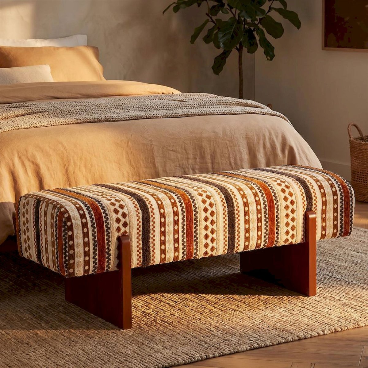 Banc ethnique pieds en bois massif MODERN multicolore, RECOLLECTION