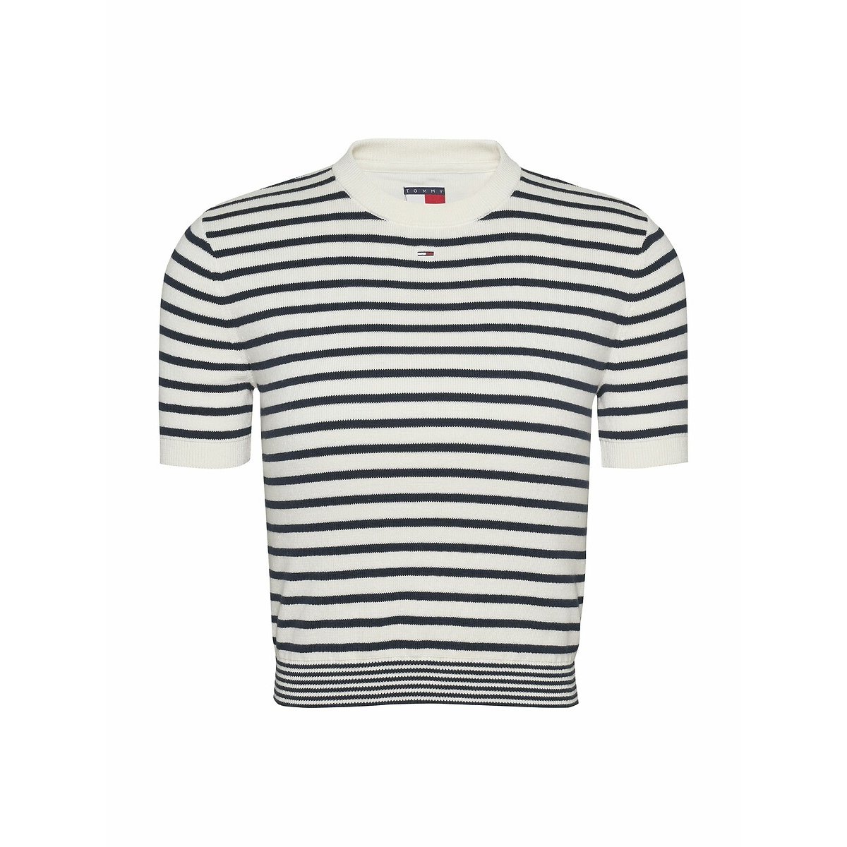 Gestreepte trui met ronde hals wit/marine, TOMMY JEANS