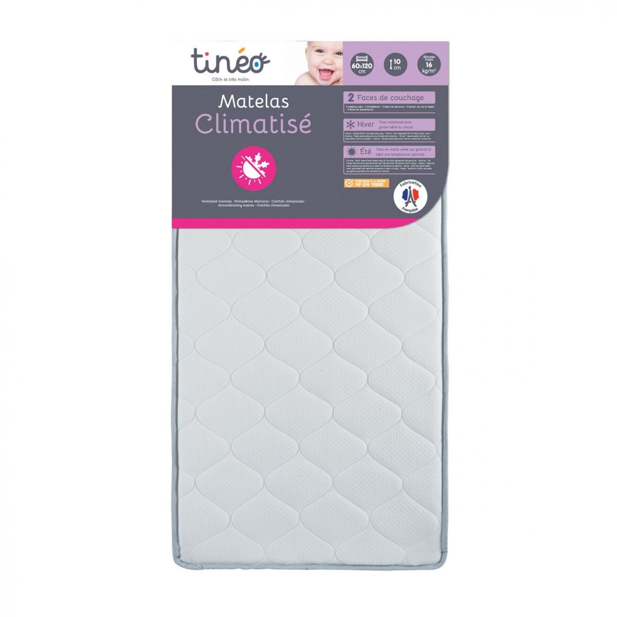 Pack matelas climatisé + alèse + drap housse blanc, TINEO